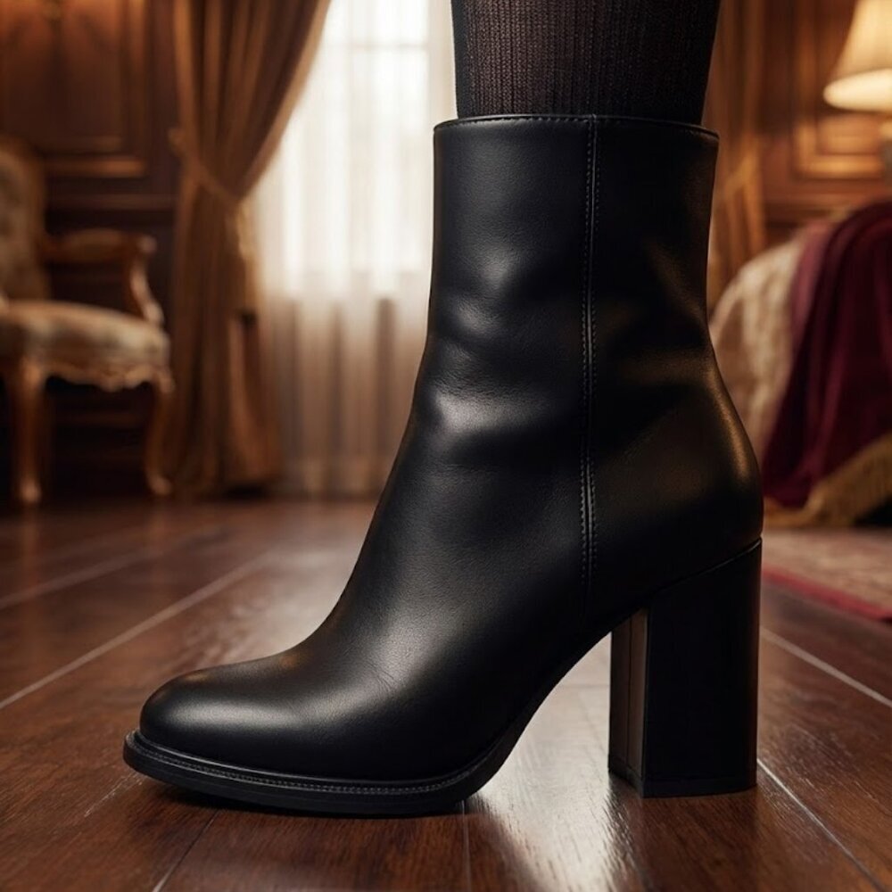 NWT Top Moda Black Faux Leather Ankle Boots Block Heel Booties 3" Zip Up